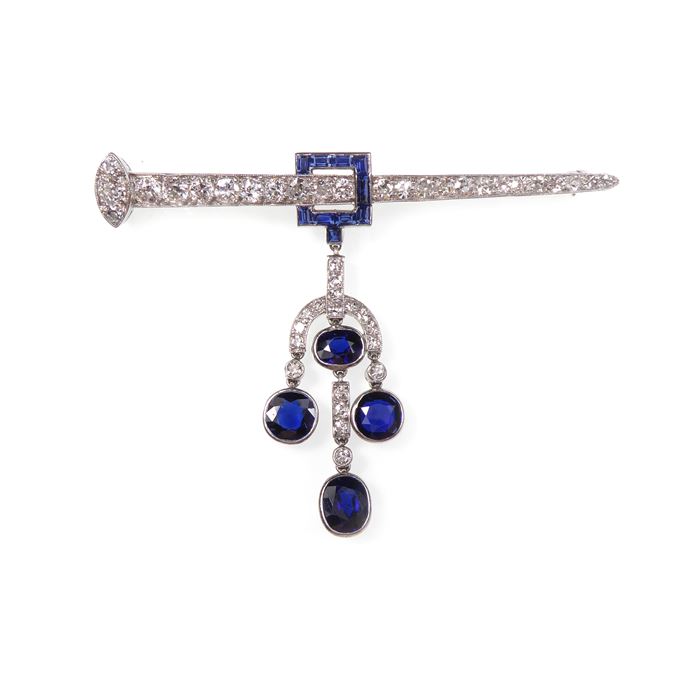   Cartier - Cushion sapphire and diamond triple drop &#39;nail&#39; bar brooch | MasterArt